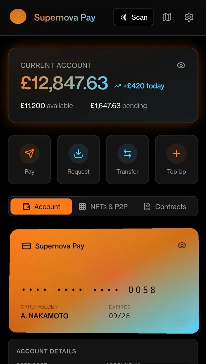 Supernova Pay accounts view